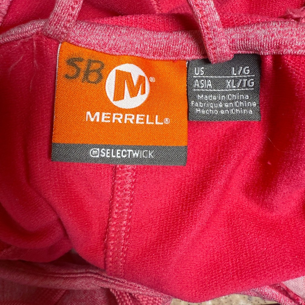 Merrell Women Pink Heathered Short Sleeve Swallowtail Hoodie Pullover Pockets Lg - Picture 2 of 15